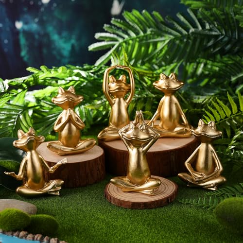 Set 6 Figuras Yoga Rana Dorada Resina Vintage miniatura 4