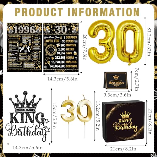 Hokinaa 30th Birthday Decorations for Him - King Black Gold Party Sash Crown Balloons Cake Topper Candles Gifts for Men Boyfriend Husband Brother Son Happy 30 Year Old Bday Backdrop Decor Supplies by Hokinaa - Used condition - Image 6