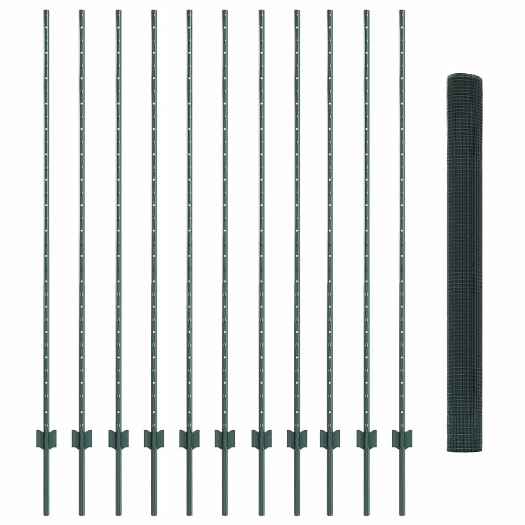 Valla verde con postes, acero recubierto de polvo y PVC, 2500 x 150 cm, resistente a la intemperie, valla de jardín, protección visual, doble varilla de metal para terraza, parcela, recinto