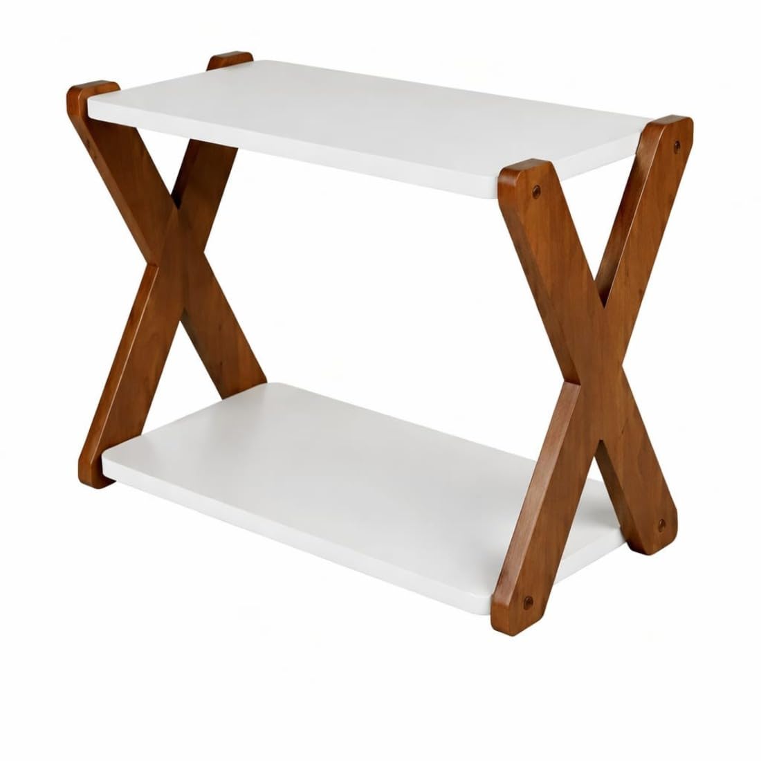 Wooden 2-Tier Storage Shelf | Modern Display Rack with X-Frame Design | Tabletop Organizer for Living Room, Bedroom, Office, Kitchen & Home Deco-image-13