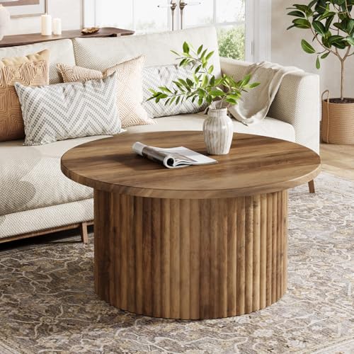 Tribesigns 80 cm Table Basse Ronde, Table Basse de Ferme avec Socle en métal, Table Centrale Moderne en Bois accentué, canapé, Table d'appoint pour Salon,...