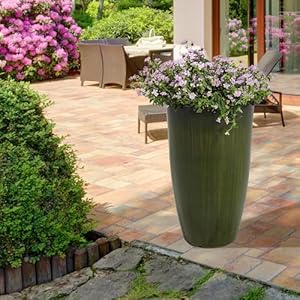 Worth garden 235 h large plastic planters set of 2 gradient green glossy smooth finish tall plant pots for indoor outdoor use decorative lightweight flower pots for front porch patio deck  urban country home decor