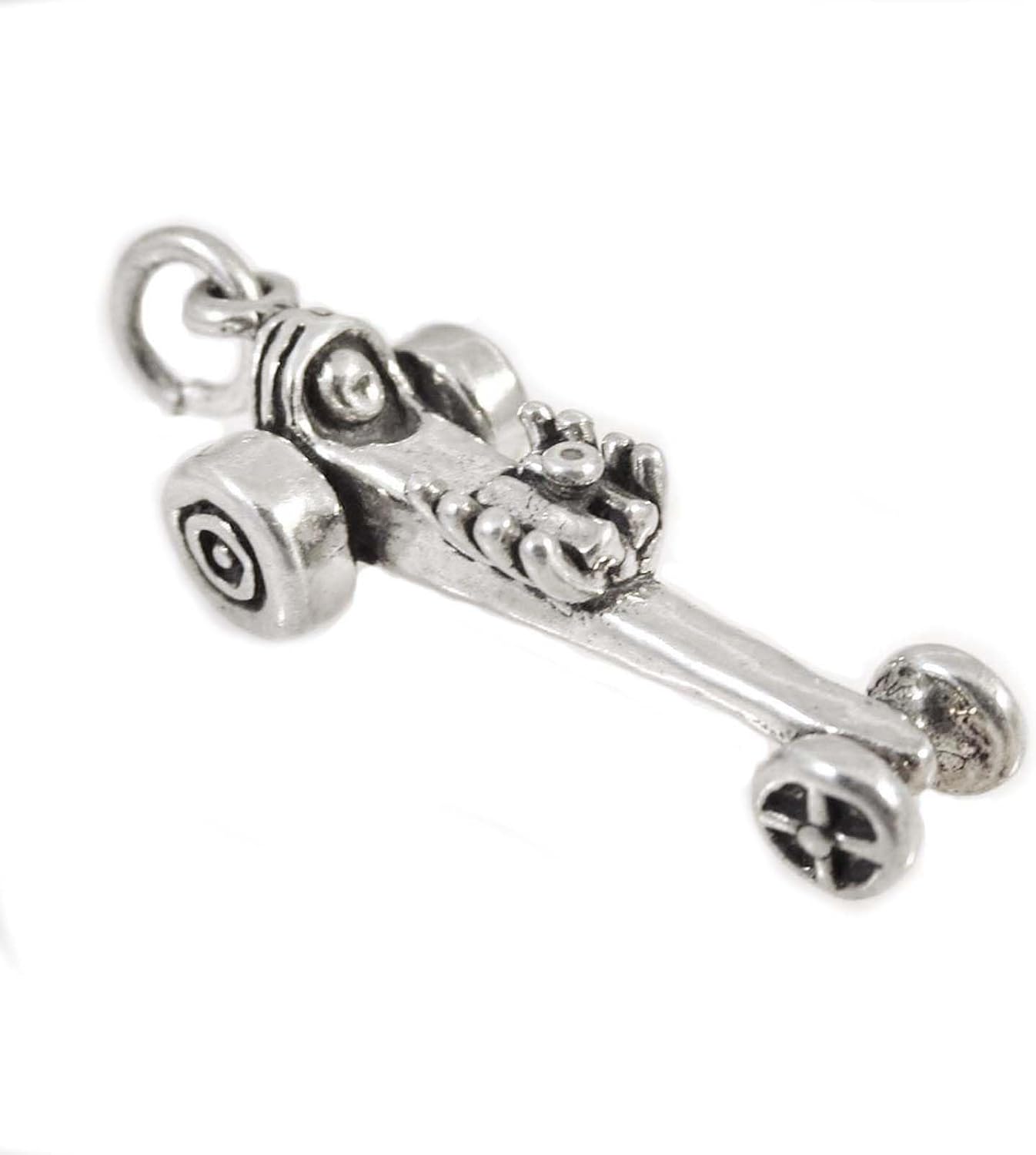 Drag Racing Race Car Dragster 3D 925 Solid Sterling Silver Charm Pendant Bracelet Jewelry Making Supply
