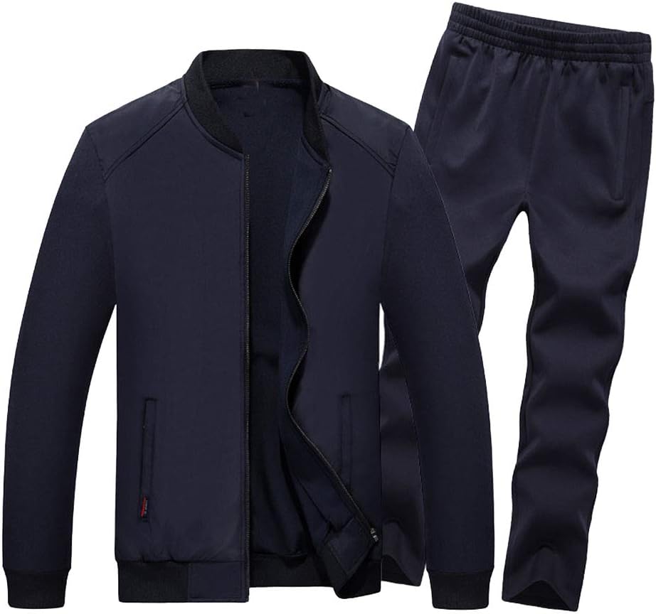 Men Plus Size Tracksuit Set Exercise Training Sportswear Long Sleeve Full Zip Coat with Stand Up collar & Jogging Bottoms Sports Sweatsuit with Pockets
