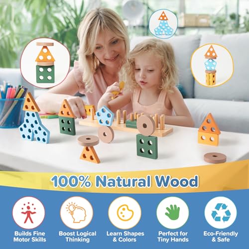 Image of Somastung 7‑in‑1 Montessori Baby Toys for 6‑12 Months & 1+ Years, Infant Sensory Teething & Stacking Blocks | Wooden Shape Sorter, Xylophone Musical Toy, Birthday Gift for Toddlers 1‑3