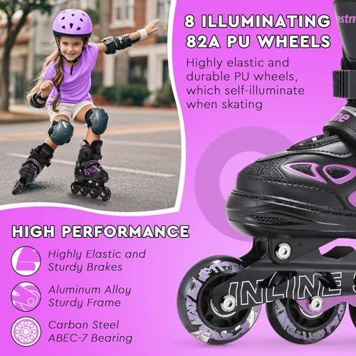 Inline Skates Kinder Verstellbar für Mädchen Jungen, Rollschuhe inliner Skates mit Leuchtenden Radern bis zu 4 Größen verstellbar Rollerskates (M (EU 32-36))