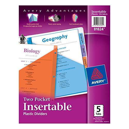 Avery Big Tab Two-Pocket Insertable Plastic Dividers, 5-Tab Set (81824)