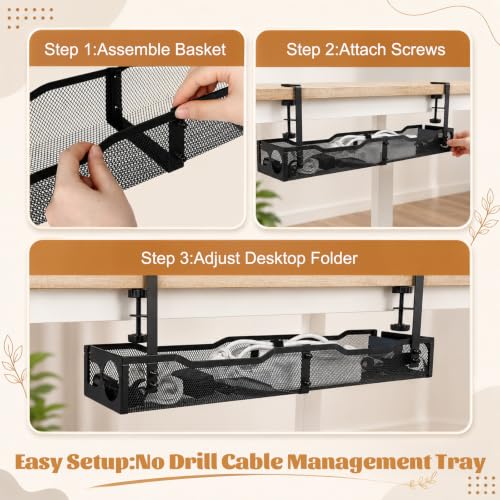 Kit de 98 piezas para gestión de cables, organizador de cables sin taladro de 25 pulgadas bajo escritorio con clips y 70 lazos de gancho y bucle para escritorio de pie, hogar, oficina y gaming miniatura 3