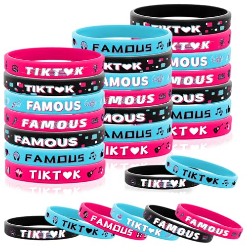 Lesnala 48 Pcs Music themed party favors silicone bracelets bulk 6 Styles Musical Short Video Dance Challenge Rubber Wristbands for Girls Boys Birthday Decorations Carnival Celebration Party Supplies