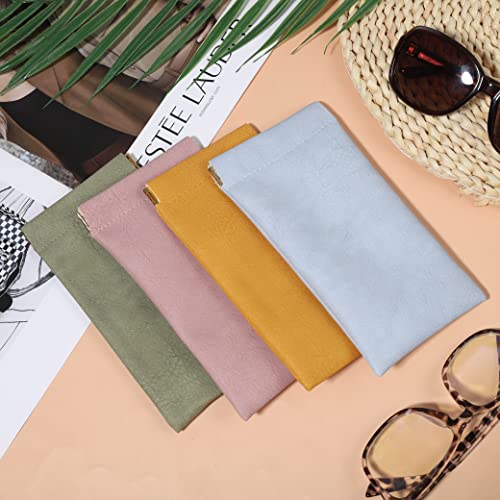 Image of 4Pcs Squeeze Top Glasses Case, Glasses Cases Soft, Portable Sunglass Case Soft Leather Eyeglass Case for Women Men Kid