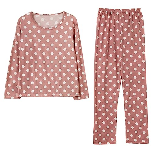 Pijamas Mujer Tallas Grandes Conjunto de Pijama de Mujer con Estampado de Lunares de Manga Larga de algodón, Pantalones, Pantalones, Ropa de Dormir Rosa Pijama Mujer Pijama Mujer Invierno (Pink, XXL)