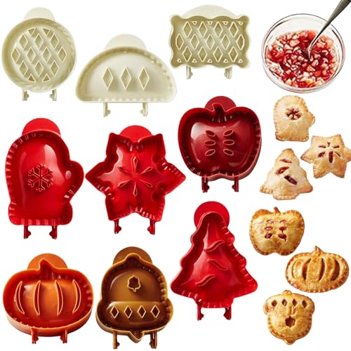 9 Pack Hand Pie Molds for Baking - Dough Presser Mini Pocket Pie Molds - Fall Thanksgiving Hand Pie Press Mold Maker - Halloween Apple Pumpkin Pie Mold - One Press Autumn Cottage Pie Cutter (White)