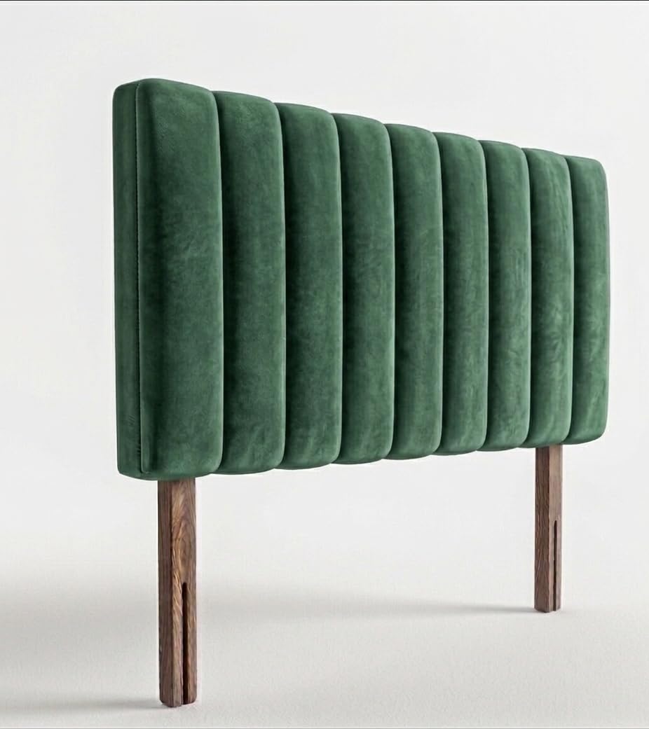 Luxuryh Portland Velvet Lined Upholstered Headboard for Divan Beds Plush Padded Vertical Panel Design with Wooden Struts Luxury Bedroom and Hotel Furniture Height 20 inch (GREEN, king 5ft)