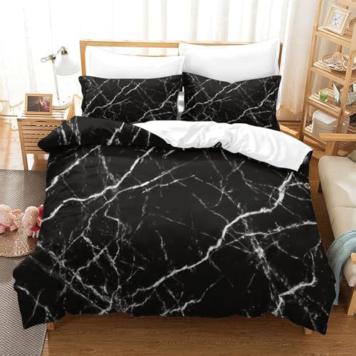 Housse de couette hypoallergique marbre noir lit simple microfibre douce