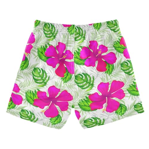 Monstera Leaves Floral White Boys Swim Trunks for 2-12 Years Swim Beach Shorts Kids Swimwear Board Shorts Hawaii Vacation2