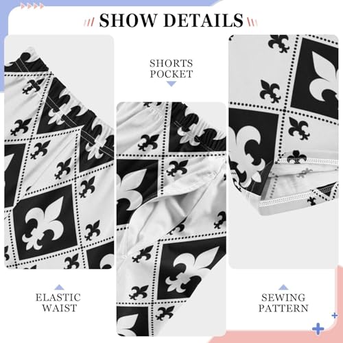Black and White Fleur De Lis Boys Long Pants Soft Trousers Elastic Waist Kids Lounge Bottoms with Pockets S-XL4