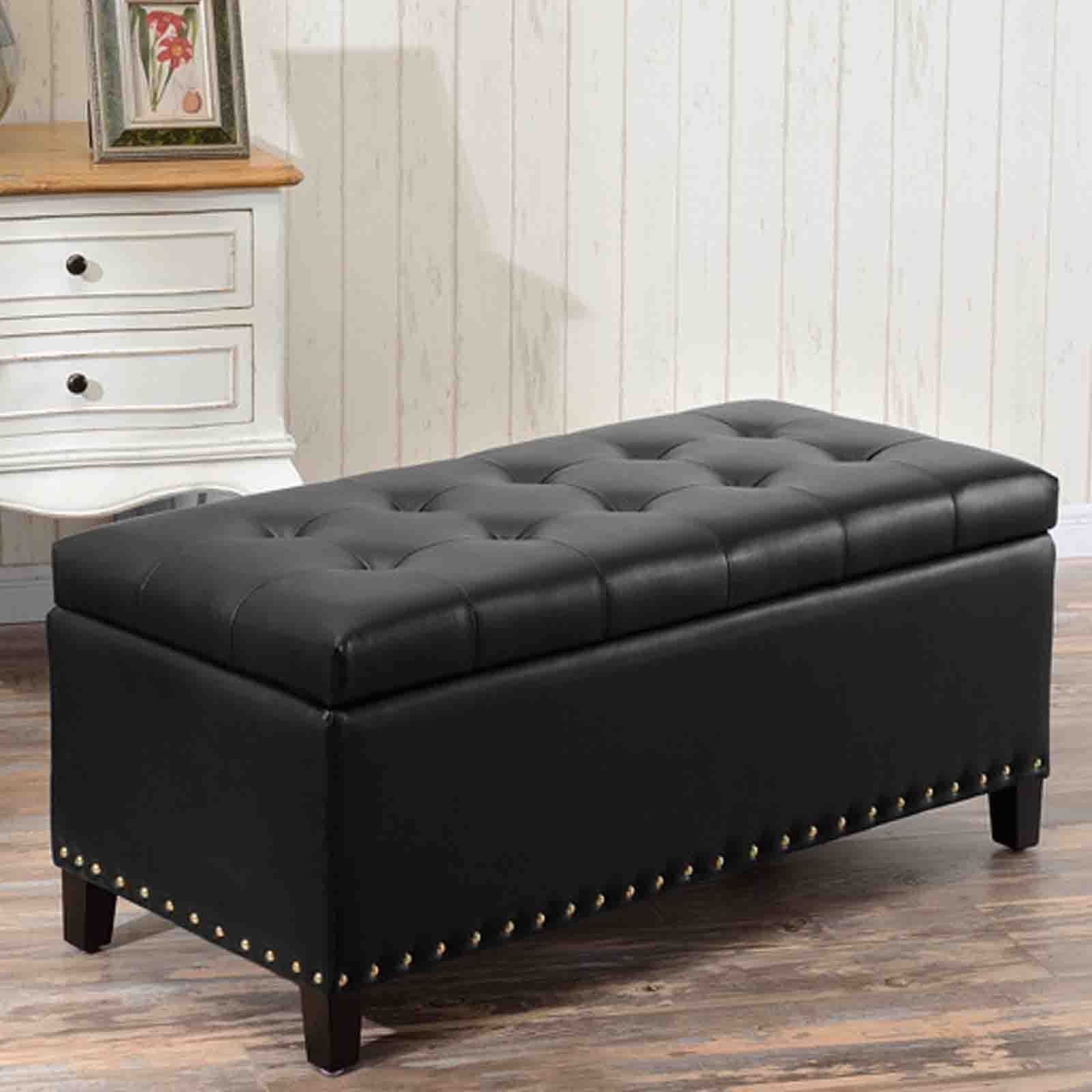 Banc de rangement en cuir PU noir pour décorer le salon chic