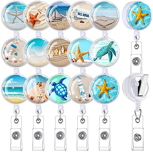 Colarr 15 Pcs Beach Badge Reel Retractable Badge Holder