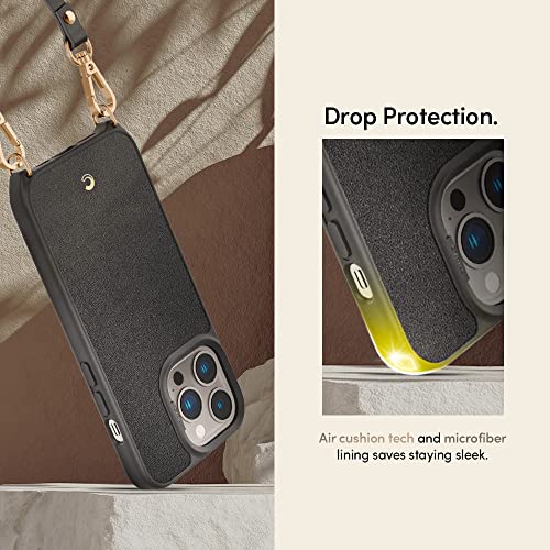 Image of Spigen Cyrill Classic Charm | iPhone 13 Pro Case | Crossbody Lanyard Strap iPhone 13 Pro Back Cover | Faux Leather+TPU+PC - Black