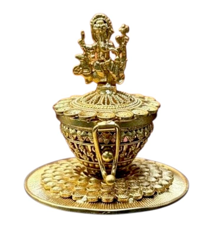 Image of Denique Brass Sindoor Box Gold Plated Sidoor Box Ganesha Idol sindoor box /Wedding Gift /Pooja Accessory /Kumkum box(Round Stand Ganesh SindurDani)