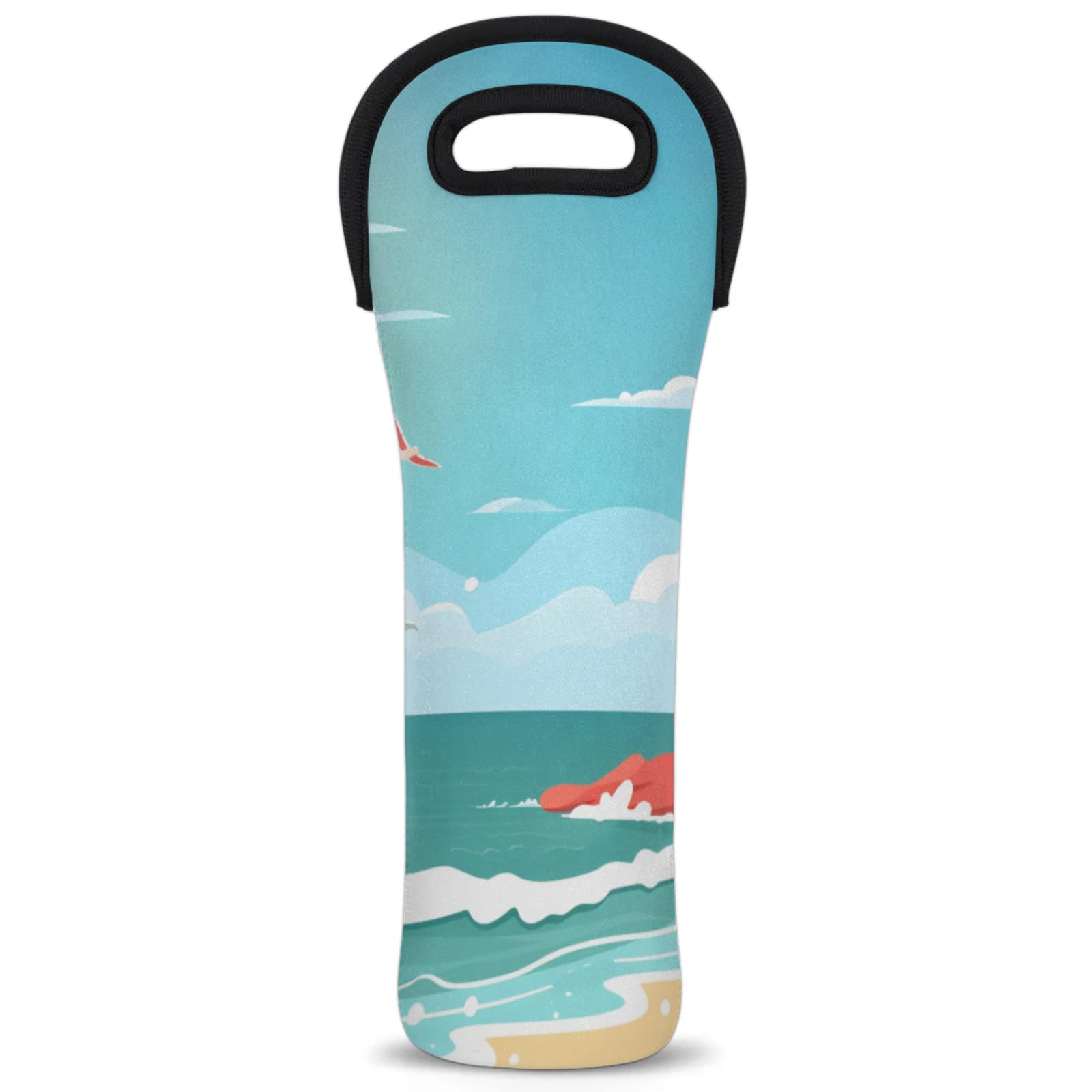 Neoprene Wine Tote Carrier Bag for Wine,Water, Champagne, Beer, Baby Bottles 15.6 x 5.1 Inches, Protective Wine Bag,Sandy Shore