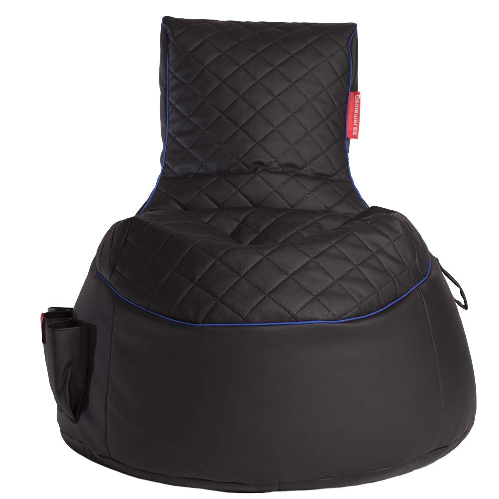 Gamewarez Arctic Hurricane 2.0 Bundle – Set aus Gaming-Hocker und Gaming-Sitzsack, mit Seitentasche & Headset-Halter, Kunstleder, Made in Germany, schwarz-blau