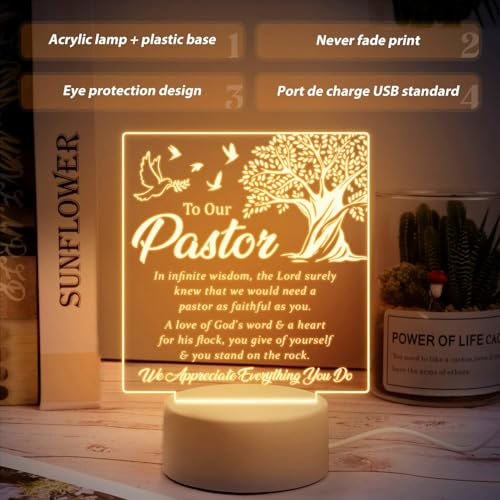 Image of Pastor Appreciation Gifts, Pastor Gifts for Men Women - Engraved Acrylic Night Light, Funny Gifts for Pastor Birthday, Anniversary, Thank You Present Religious Christian Tabletop Gift