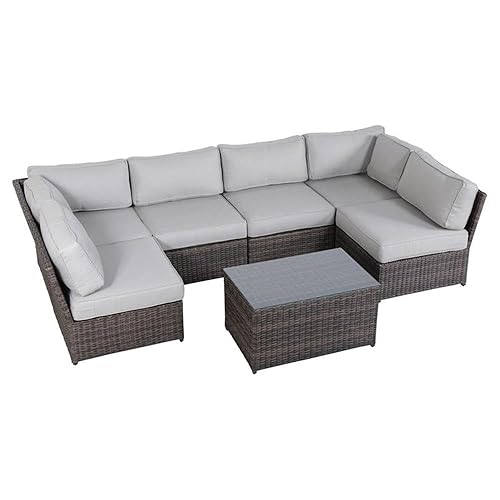 Living Source International 7-Piece Outdoor Set with Cushions in Brown/Gray