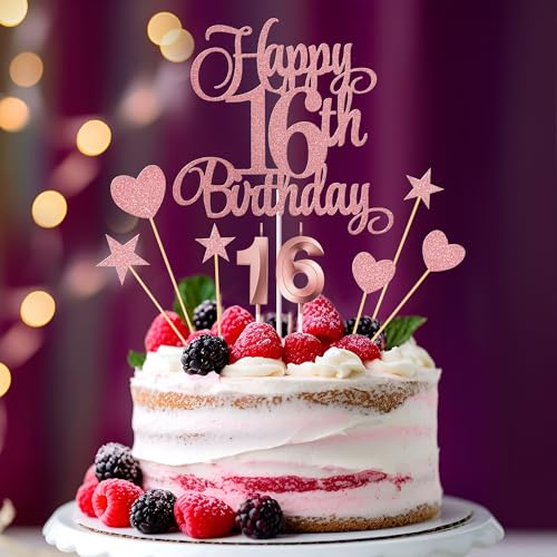 16th Birthday Cake Decorations, 16th Birthday Candles Cake Numeral Candles and Glitter Happy 16th Birthday Cake Toppers Set for Birthday Party Supplies (Rose Gold) - Image 5