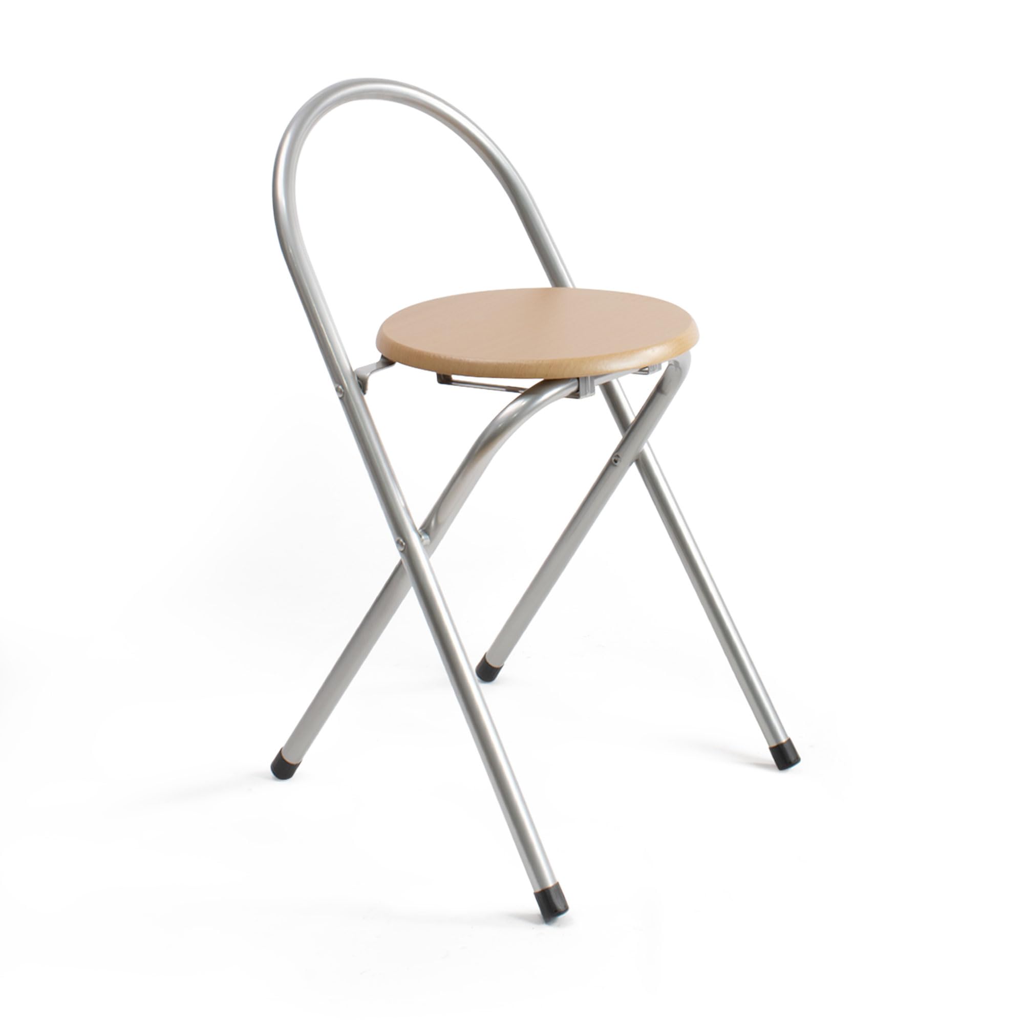 THE SECRET HOME Taburete Plegable con Respaldo - Sillas Plegable de Metal y Madera - Decoración para el Hogar - Ideales para Cocina (Alto. 69 cm x Largo. 39 cm - Madera Natural)