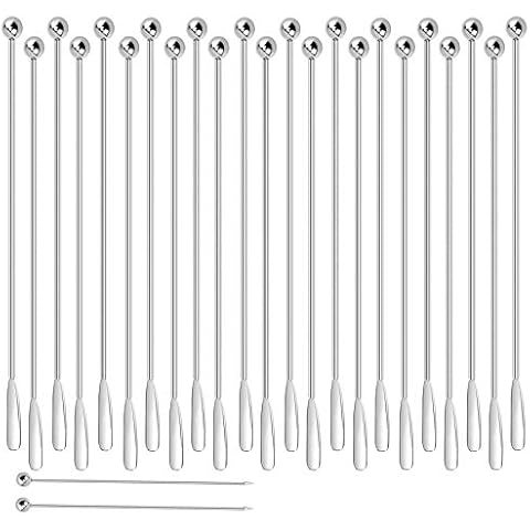 25 PCS 7.5 Inches Premium Stainless Steel Coffee Beverage Stirrers Stir and 4.3 Inches Cocktail Picks Set Drink Swizzle Stick,Reusable Stir Sticks with Small Rectangular Paddles,for Bar,Home,Office … Cover