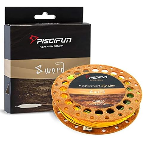 Piscifun Sword Weight Forward Floating Fly Fishing Line with Welded Loop WF7wt 100FT Moss Green & Yellow Cover