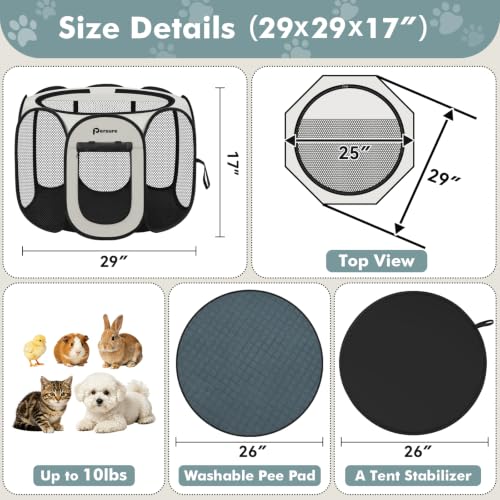 Image of Persure Dog Cat Pet Playpen Puppy Crate Cage for Indoor Outdoor Travel | Nursing Rest Zone Recovering Pet Quarantine Room Portable Pop Up Easy to Set up lightweight Carrying Bag(White with Pad,Small