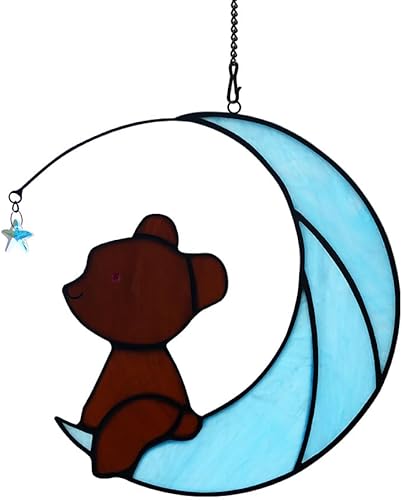 Miniatura 9 de BOXCASA Decoración de oso para colgar ventanas de vitral, oso marrón para decoración de pared de ventana, arte animal, granja, sala de estar,