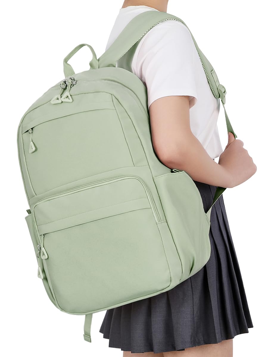 FIORETTOSchool Bag Lightweight School Backpack Rucksack Bag for Women Teenage Girls Boys, Water Resistant 15.6 Inch Laptop Backpack Bookbag Secondary College Work Travel (B-Green)