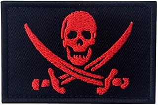 Pirate Flag Military Morale Fastener Hook & Loop Patch - Red & Black