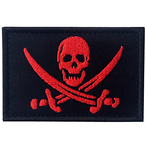 Pirate Flag Military Morale Fastener Hook & Loop Patch - Red & Black