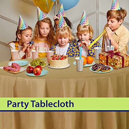 Image of Party Dimensions Gold Disposable Plastic Tablecloth for Round Tables (12 Pack) 84 inches Table Cloths for Parties, Events & Weddings, Indoors & Outdoors, Plastic Table Cover