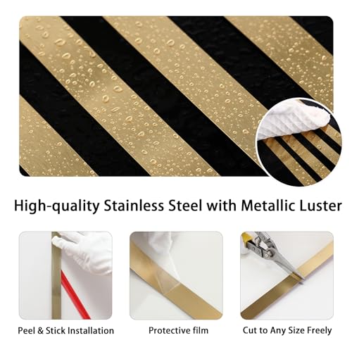 Peel and Stick Metal Finish Molding Trim, Stainless Steel Strip for Wall, Mirror Frame, Fireplace and Craft Decoration (Brushed Gold, 19.7 ft x 0.6 in) - Image 4