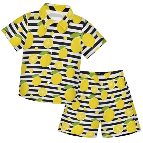 Image of visesunny Funny Boy's 2 Pieces Shirt and Short Set Casual Shirts Short Sleeve Beach Shorts Summer Outfits for 3-10 Years Kids