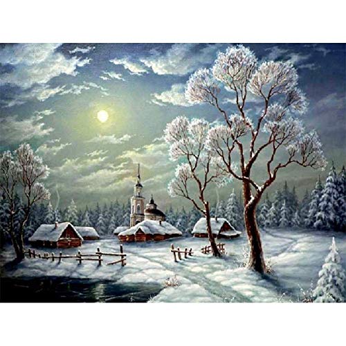 Treat Me Diamond Painting Kits for Adults Full Drill Square Rhinestone Arts Snow scene Pattern for Home Wall Decor, 30x40cm 11.8x15.7in