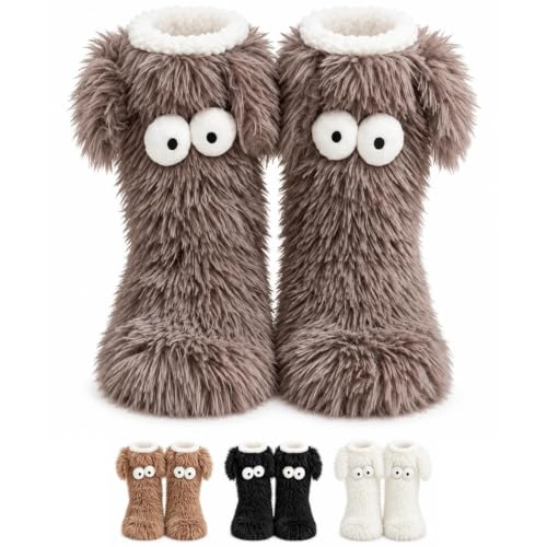 Slipper Socks With Grips For Women Warm Soft Comfortable Brown One Size - image 1