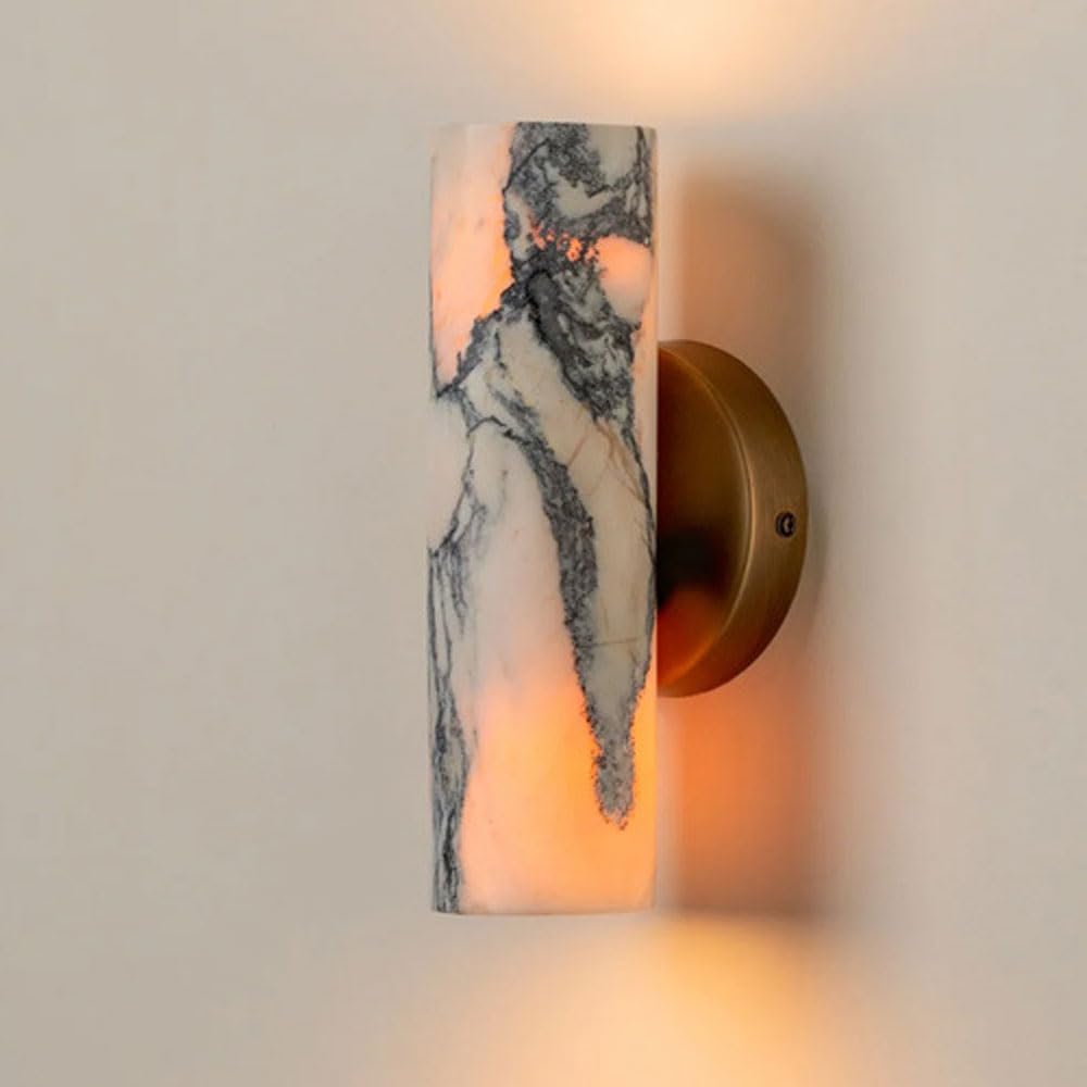 SSBHDM 9.4 Inch Cylindrical Alabaster Wall Light, G9 Light Source Hardwired Wall Sconce, Modern Industrial Style Wall Lamp, Restaurant Living Room Corridor Decoration Light Fixtures