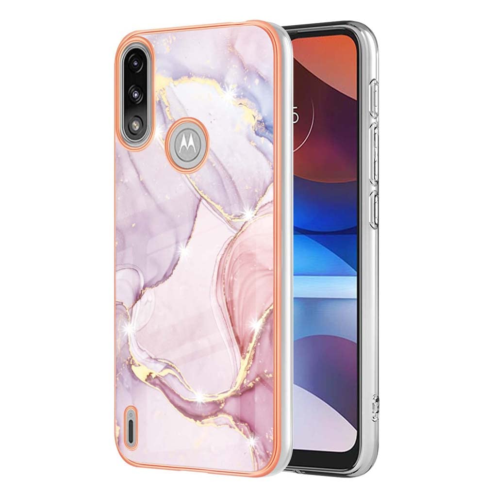 Fondina SEAHAI Per Motorola Moto E7i Power/Moto E7 Power: Cover In Silicone Morbida, Ultrasottile Con Stile Floreale Glitterato - Viola