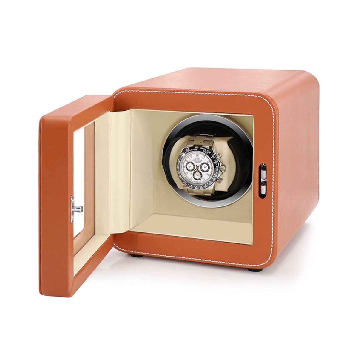 CGCSYZ Single Watch Winder With Retractable Watch Pillow Watch Winder For 3 Automatic Watches Quiet Japanese Motors Orange Microfiber Leather (1+0)