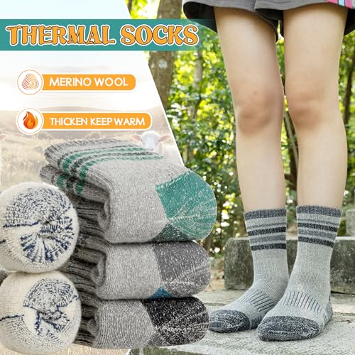 SeeyAN Kids Merino Wool Hiking Socks Boys Girls Thermal Winter Warm Boot Toddlers Thick Cushion Socks 4 Pairs3