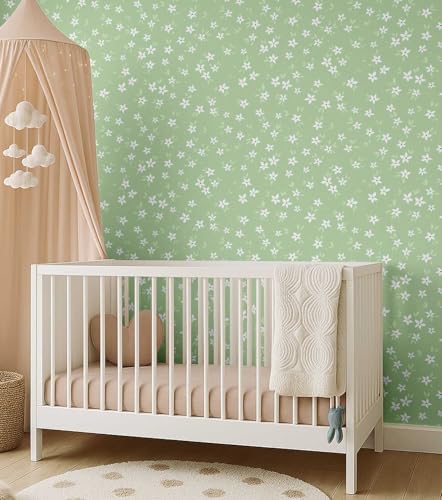 Papier Peint Vert Fleuri Soimoi 25x120 Pouces Autocollant Vinyle