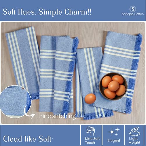 Image of Stripe Kitchen Dish Towels 4 Pack, 16x26 Inches, 100% Cotton Tea Towels, Quick Dry Wash Rags, Reusable and Washable Dishcloths, Absorbent Hand Towel for Everyday Use - Sky Blue