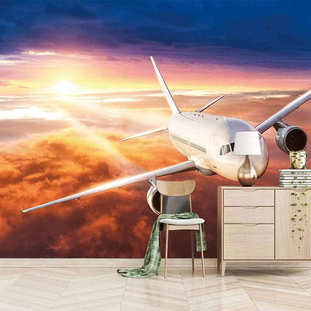 Papier peint photo avion 3D blanc décor mural grand format pour chambre d'enfants
