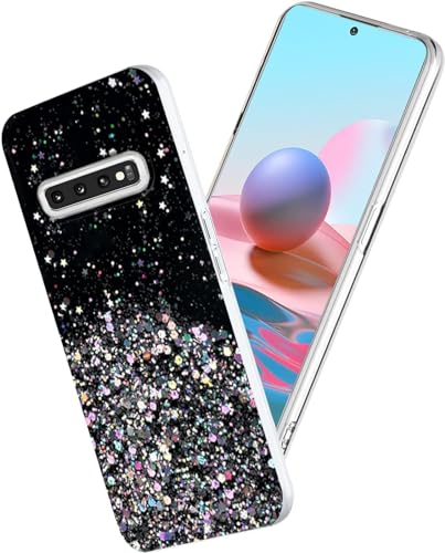Image of VONZEE Case Compatible with Samsung Galaxy S10, Non Moving Glitter Stars Cover Soft TPU Bumper Bling Cover for Women Girls Protective Shockproof Phone Case for Samsung Galaxy S10 (Black)